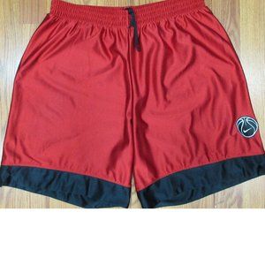 VTG 1999 NIKE Mens POLYESTER ATHLETIC SHORTS BLACK & RED SHINY Sz LARGE, L